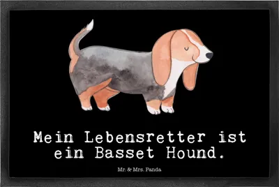Produktbild von Mr. & Mrs. Panda Fussmatte Basset Hound Lebensretter 40 x 60 cm - Schwarz - Geschenk, Schmutzmatte, Schmutzfangmatte, Bodenvorleger, Fußabstreifer, fußmatte