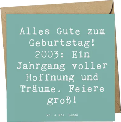 Produktbild von Mr. & Mrs. Panda Klappkarte Spruch 2003 Geburtstag - Meeresbrise - Geschenk, Grußkarte, Glück, Glückwunschkarte, faltkarte, Alter, Happy Birthday, Jahrgang, Liebe