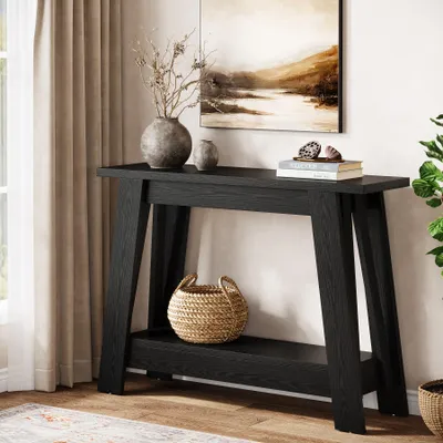 Produktbild von 105 cm Konsolentisch, 2-stöckig Flurtisch mit Stauraum rustikaler schmaler Tisch hinter dem Sofa für Wohnzimmer, Flur, Eingangsbereich, schwarz