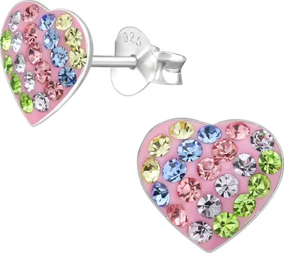 Produktbild von Ohrringe 925 Sterling Silber Ohrstecker gestreiftes Kristallherz 8mm