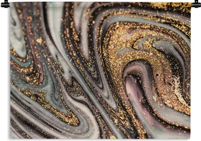 Produktbild von MuchoWow® Wandteppich Wandbehang Marmoroptik - Gold - Glitter - Luxus - Marmor - Weiß 120x90 cm Tapisserie Dekoration Wandtuch - Wohnen - Aufhänger für die Wand