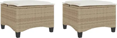 Produktbild von Gartenhocker mit Kissen 2 Stk. Beige 55x55x36 cm Poly Rattan
