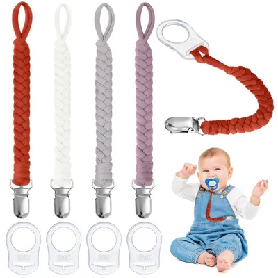 Produktbild von Schnullerketten Baumwolle 4er Set Unisex Rosa Lila Grau Weiß Kastanienbraun
