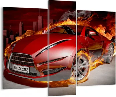Produktbild von Bild auf Leinwand - Leinwandbild - Auto Flammen Rot - 95x80cm - Wand Bild - Wanddeko - Wandbilder - Leinwanddruck - Bilder - Kunstdruck - Wanddekoration - Leinwand bilder - Wandkunst - CB95x80-0200