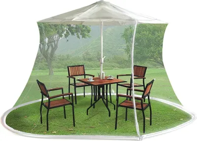 Produktbild von infactory Moskitonetz für Sonnenschirme rund 330 x 250 cm 220 Mesh XXL Insektenschutznetz Sonnenschirmständer weiß