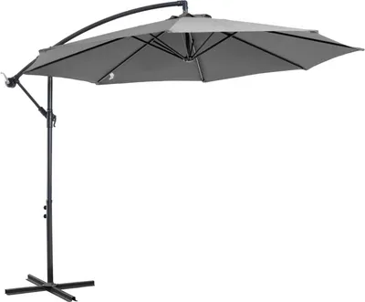 Immagine prodotto di Ombrellone a manovella con struttura in acciaio e tessuto in poliestere, grigio, Ø 2,95 x 2,45 m, per giardino, terrazza e balcone