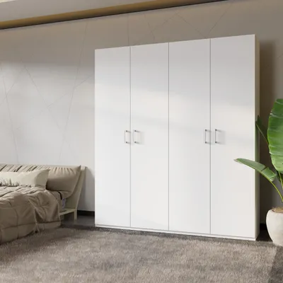Produktbild von Forte HOME NOOK Mehrzweckschrank 180 40, moderner Drehtürenschrank mit 4 Türen,Flur, Holzwerkstoff, Weiß, 177,5 cm breit x 210,5 cm hoch x 42 cm tief
