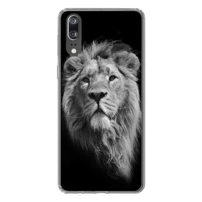Produktbild von MuchoWow® Handyhülle Schutzhülle Hülle für Huawei P20 Löwe - Porträt - Schwarz - Weiß Silikon Softcase Handy Hülle - Hardcover