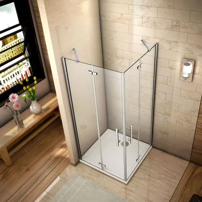 Produktbild von Eckeinstieg duschtür BxBxH:90x120x195cm Duschkabine 6mm Nano ESG-Glas Pendeltür eckdusche Duschabtrennung