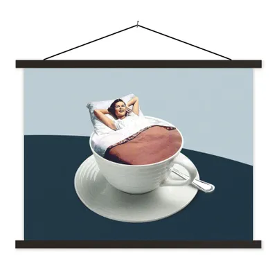 Produktbild von MuchoWow® Textilposter Frau - Kaffee - Jahrgang 120x90 cm mit schwarzem Rahmen - Aufhänger für Poster
