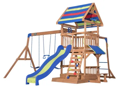 Productafbeelding van Speelhuisje speeltoestel - Speeltoren met glijbaan - Cederhout - 438,5 x 429,6 x 300,4 cm - Voor buiten