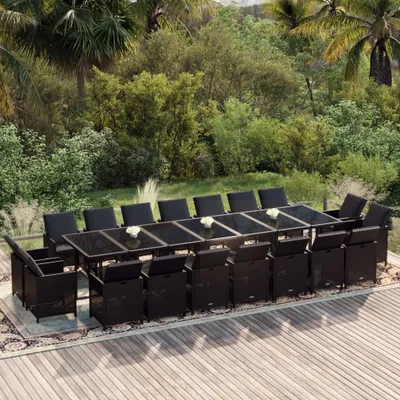 Produktbild von Cloris Designermöbel 19-tlg. Garten-Essgruppe mit Kissen Poly Rattan Schwarz 2024 Neu