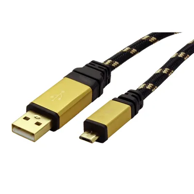 Obrázek produktu pro ROLINE 11.02.8825, 0,8 m, USB A, Micro-USB B, USB 2.0, Samec/samec, Černá, Zlato