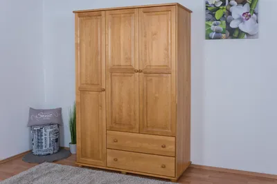 Produktbild von Schlafzimmer - Kleiderschrank, Kiefer Vollholz massiv Erlefarben - Abmessung: 195 x 135 x 59 cm (H x B x T)