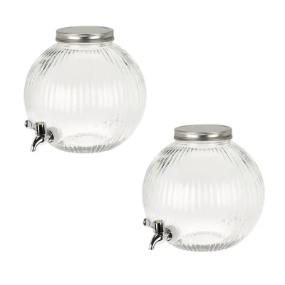 Produktbild von 2er Set Glas Getränkespender 5,5 Liter mit Zapfhahn & Deckel Saftspender Limonadenspender Cocktailspender Wasserspender