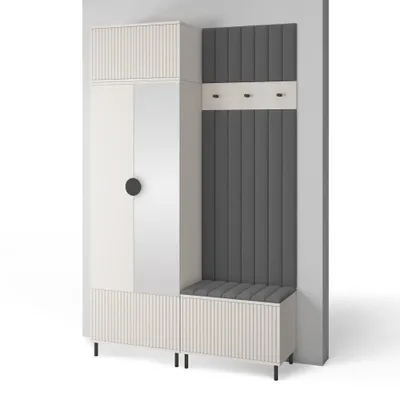 Produktbild von Garderoben-Set Ritmo version 4 – gefräste Kleiderschrank mit Polsterplatten, Schuhschrank, für Flur und Eingangsbereich (cashmere, Trinity 15)