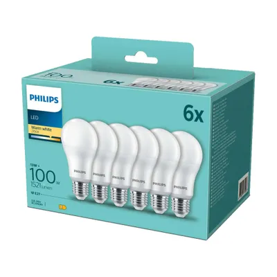 Immagine prodotto di Philips Lampadina a led A60 E27 13W 2700K 1521Lm 230 V - Confezione da 6 pezzi - Bianco caldo