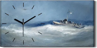 Produktbild von Dekor Leinwand Uhr Wandbilder Geräuschlos 60x30 Gemälde Ozean See Schiff - schwarze Hände