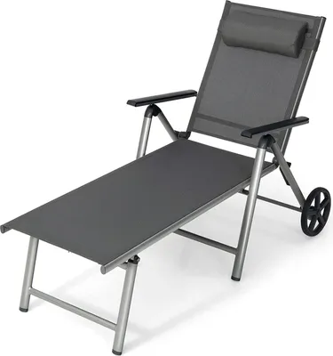 Produktbild von GOPLUS Liegestuhl Outdoor, klappbare Sonnenliege mit 2 Rädern, 7-stufig Verstellbarer Rückenlehne, Aluminiumrahmen & Gemütlicher Kopfstütze, Terrassenliege