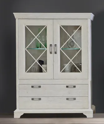 Produktbild von Vitrine KASHMIR Highboard Schrank in Pinie weiß inkl. LED