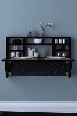 Zdjęcie produktu dla Składany stolik ścienny Dekornik Kardelen 90 x 50 cm, czarny marmur