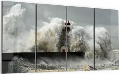 Produktbild von DEQORI Glasbild Echtglas 4x30x60 cm 'Leuchtturm bei Sturmflut' Wandbilder XXL groß