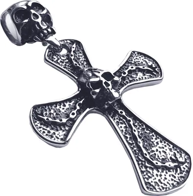 Produktbild von Edelstahl Anhänger aus 316L Totenkopf mit Kreuz