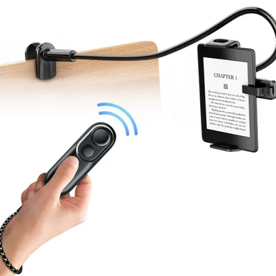 Produktbild von Tablet-Ständer zum Lesen mit RF-Fernbedienung und Umblätterfunktion (HKRC005, Pink), Ständer für E-Reader und Lesefernbedienung, Zubehör für Kindle/iPad/Tablets