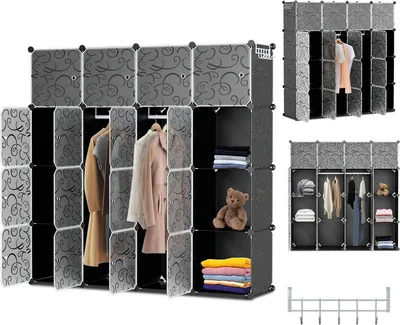 Produktbild von Clanmacy Kleiderschrank DIY Badregal Bücherregal für Miethaus Schuhregal 16 Fächer