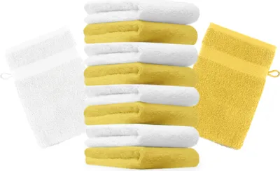 Produktbild von Betz 10 Stück Waschhandschuhe 16x21 cm PREMIUM 100% Baumwolle  Farbe: gelb und weiß