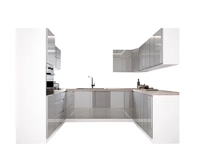 Produktbild von Winkelküche 260 x 280 x260 cm Einbauküche Küchenblock Eckküche ohne Arbeitsplatte Küchenblock Ohne E-Geräten , Aspen KA18-M260, Grau/Hochglanz