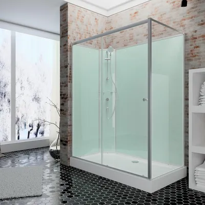 Produktbild von Schulte Komplettdusche 160x90 cm Ibiza mit Schiebetür & 5 mm ESG Sicherheitsglas, Rückwand Light-Grün, Profilfarbe Alu-Natur