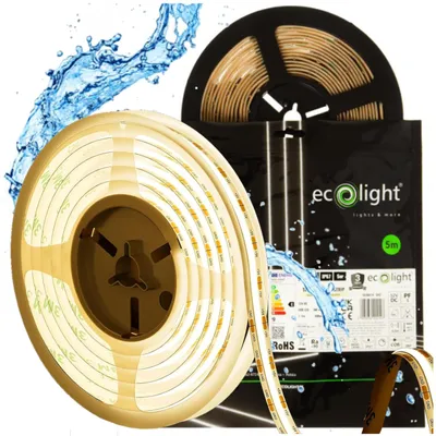 Obrázek produktu pro LED páska COB, 5 metrů, 45 W, 3000 K, teplá bílá, pro koupelnu, stupeň krytí IP67