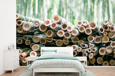 Produktbild von MuchoWow® Fototapete für Wohnzimmer oder Schlafzimmer Wandtapete Vinyl Motivtapete Stapel von geschnittenem Bambus Arashiyama - 525x350 cm - Das Hintergrundbild