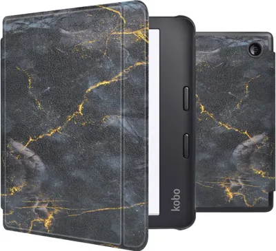 Obrázek produktu pro imoshion Design Tenké pevné pouzdro na spaní se stojánkem pro Kobo Libra 2 / Tolino Vision 6 - Black Marble