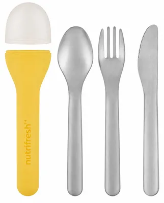 Productafbeelding van Nutrifresh - reisbestekset 3-delig - rvs mes, vork en lepel met houder