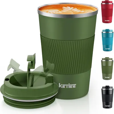 Productafbeelding van Thermobeker voor onderweg, 380 ml, dubbelwandig, lekvrij, olijgroen