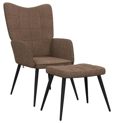 Image de vidaXL Fauteuil relax avec pouf Marron Tissu