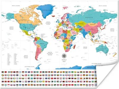 Produktbild von MuchoWow® Poster Weltkarte - Farben - Flagge 160x120 cm - Foto Plakat