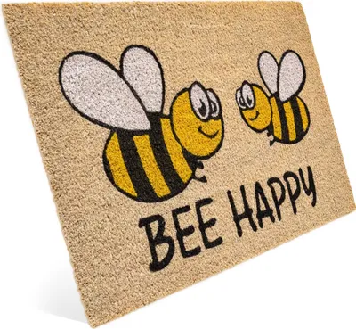 Produktbild von Entrando Fußmatte mit Biene und Bee Happy Motiv, für innen und aussen, rutschfest, robust, wetterfest, 40x60 cm