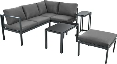 Produktbild von Garten Loungesessel Set Grau Eckloungesessel Gartenmoebel 4-5 Personen Mit Beistell- Couchtisch Wetterfeste Loungemoebel 5er Set Inkl. Aller Kissen