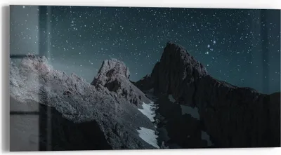 Produktbild von DEQORI Glasbild Echtglas 60x30 cm 'Sternenklare Berge' Wandbild Bild modern Deko