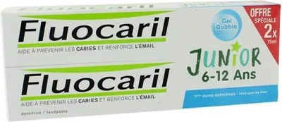 Produktbild von Fluocarila(r) Junior 6-12 Jahre Packung Zahnpasta mit Blasengeschmack, 2x 75 ml