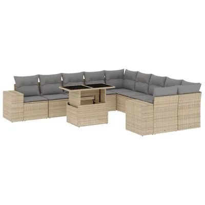 Produktbild von 11-tlg. Garten-Sofagarnitur mit Kissen Beige Poly Rattan