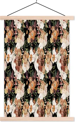 Produktbild von MuchoWow® Textilposter Blumen - Braun - Muster 40x60 cm mit holzfarbenen Rahmen - Poster