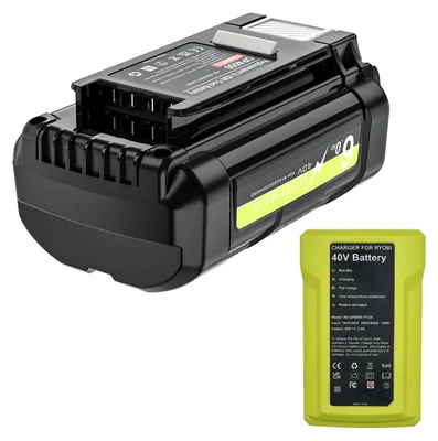 Immagine prodotto di Set di batterie per utensili da 40V - Batteria di ricambio agli ioni di litio da 6,0Ah (6000mAh) - compatibile con i modelli OP4050, OP4040, OP4026, Ry40200, RY40430 - Set composto da 1 batteria e 1 caricabatterie