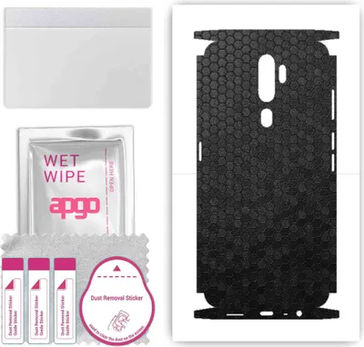 Produktbild von apgo Rückseite + Seiten Schutzfolie, Skin, kompatibel mit Oppo A5 (2020), Hinten Displayschutzfolie aus Vinylfolie, kratzfest, einfache Montage - Schwarze Honigwabe