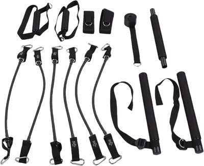 Immagine prodotto di Kit per Pilates con barra – Barra per fitness – Attrezzatura per allenamento a casa – Resistenza regolabile – 1,68 kg – Nero