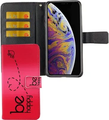 Zdjęcie produktu dla Etui Apple iPhone XS Max Etui na telefon komórkowy Pokrowiec ochronny Etui z klapką i miejscem na kartę Be Happy Pink