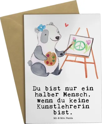 Produktbild von Mr. & Mrs. Panda Klappkarte Kunstlehrerin Herz - Weiß - Geschenk, Lustig, Kunstunterricht, Witzig, weihnachtskarten, einladungskarten, Kunstschule, osterkarten, Spruch